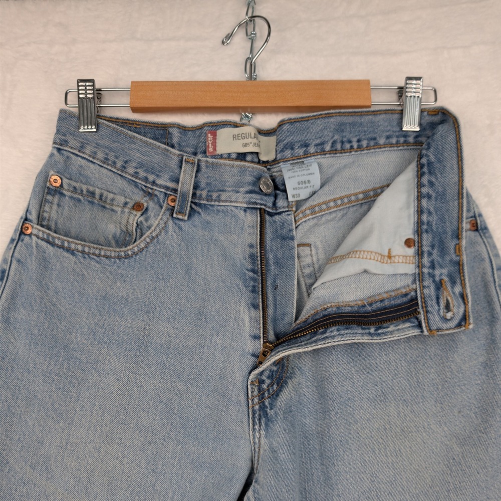 VTG Levi's‎ 505 Jeans Mens 33x32 Blue Light Wash Regular Straight Red Tab Y2K